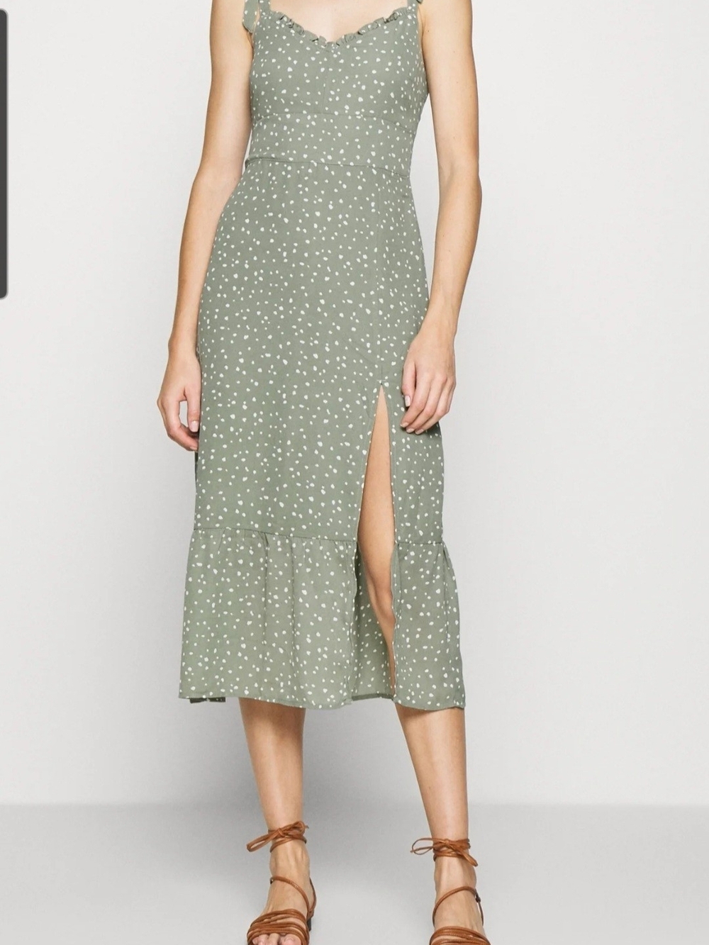**Abercrombie & Fitch Sage Green Polka Dot Tie Strap Midi Dress Size Small**
